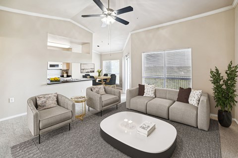 living room with ceiling fan